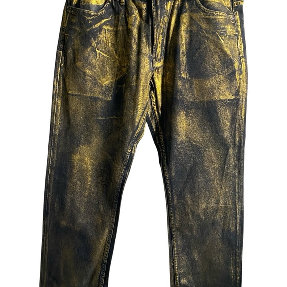 New Rare Rapper TI Akoo Y2K Gold Metallic and Black HipHop Streetwear Jeans 38 - Picture 3 of 15